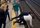 👉Woman saved after she is pushed onto train tracks by fainting passenger in freak accident | ITV News